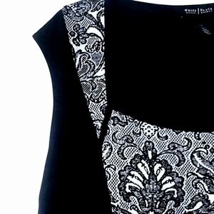 WHBM Brocade Floral Print. Fitted Cap Sleeve Top. Sz. L. Square Neck